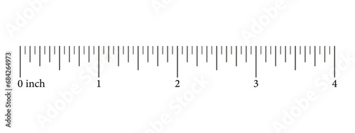 Ruler 4 inch scale. Measuring tool. Ruler graduation template. Simple size indicator units. Metric inch size indicators. Vector illustration. Eps.