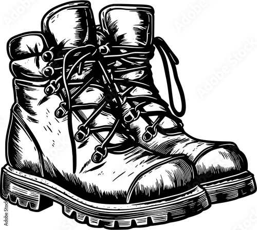 Ski Snow Boots Vintage Outline Icon In Hand-drawn Style photo
