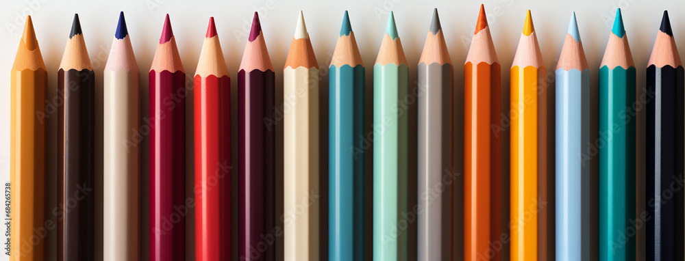 Different color drawing pencils on a white table Different color drawing pencils on a white table