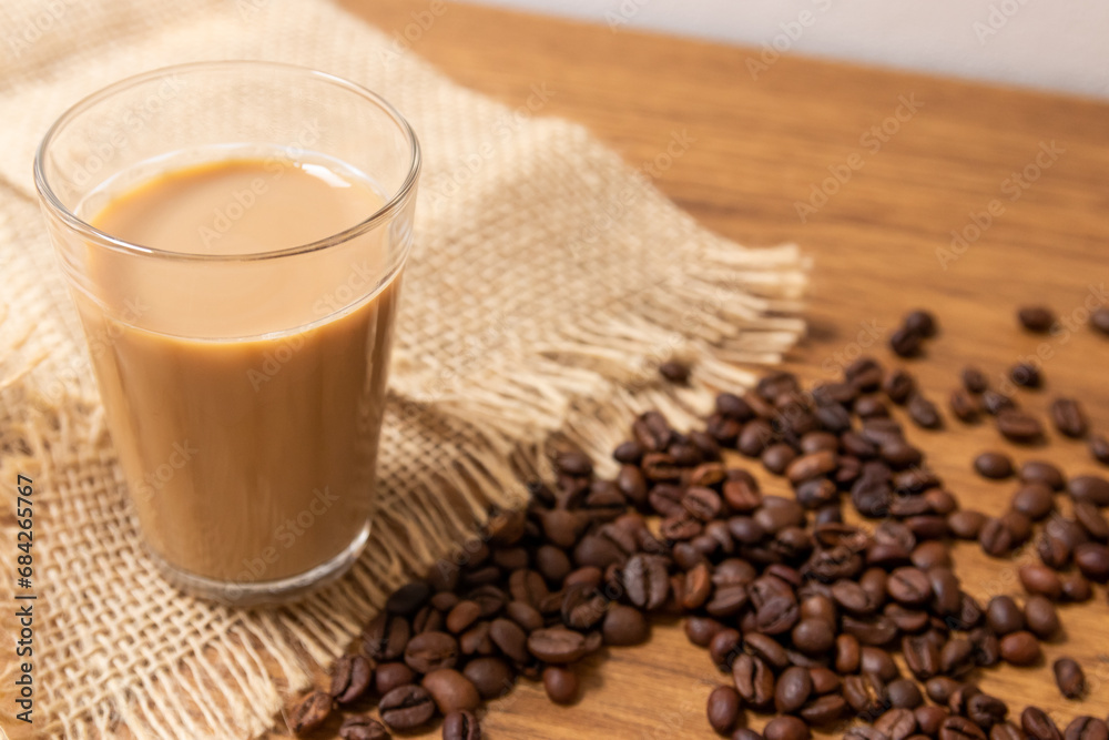 Cup of coffee with milk in American glass, Typical Breakfast in brazil. Cup of coffee with milk in American glass, Typical Breakfast in brazil.