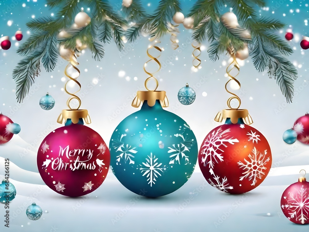 Christmas with balls and fir branches background Christmas with balls and fir branches background