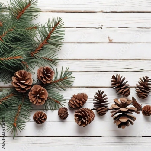 christmas background with pine cones