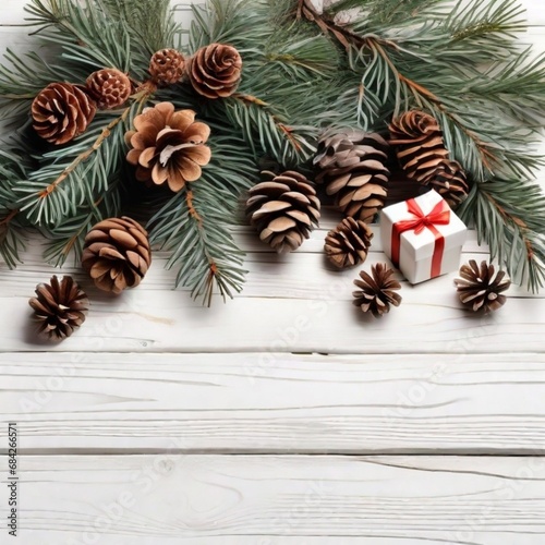 christmas background with fir cones