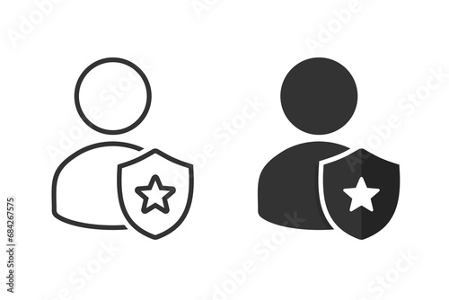 Person with shield star icon. Illustration vector