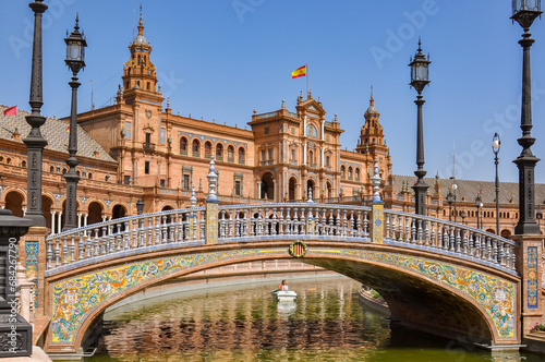 Architecture and canals of Spain square, Seville, Spain