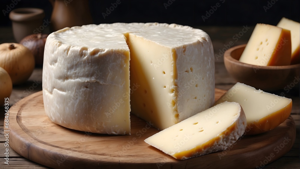 sheep's cheese on a wooden table