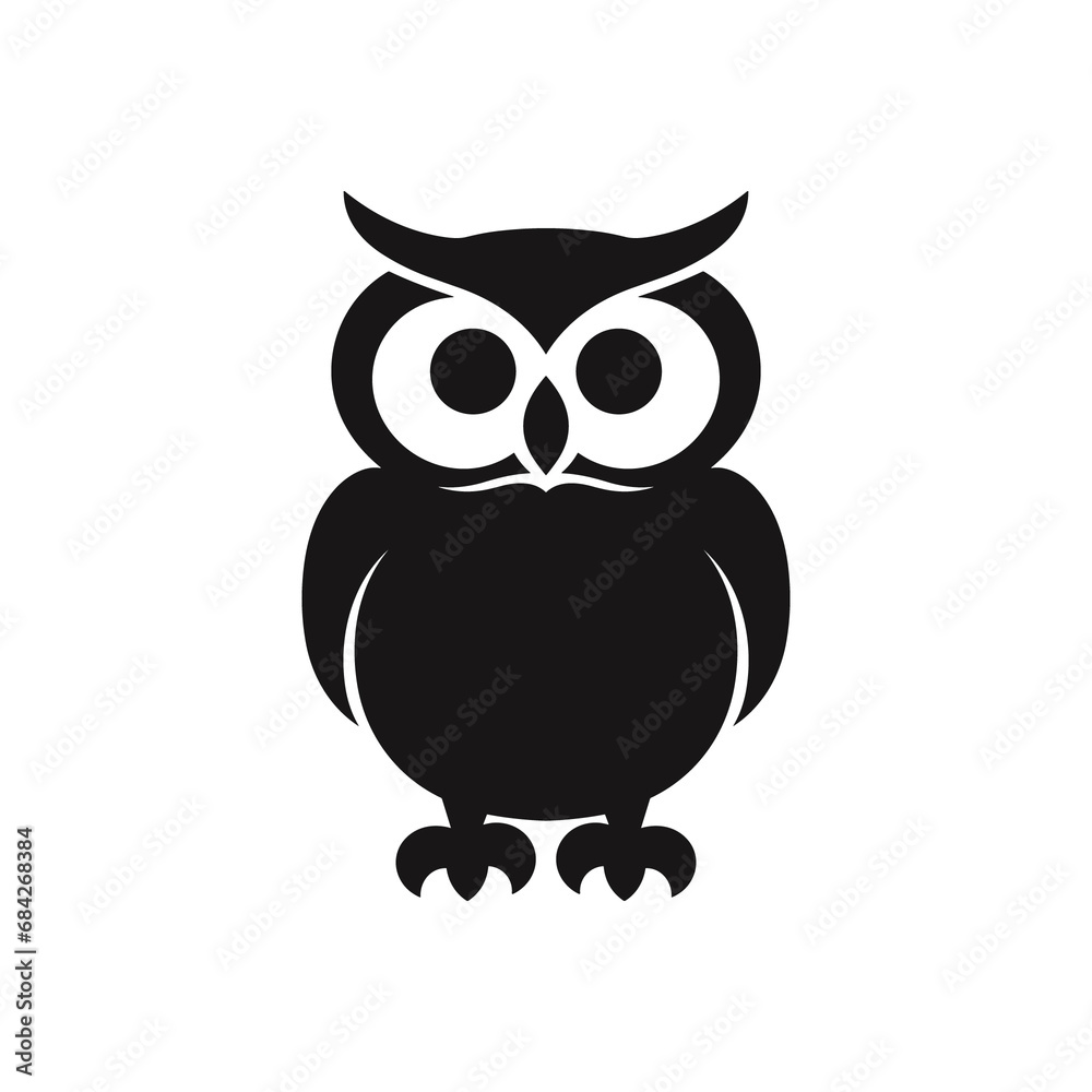 A silhouette owl black and white art clip vector