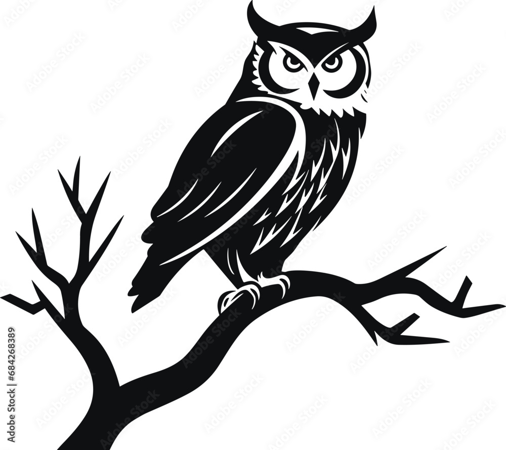 A silhouette owl black and white art clip vector A silhouette owl black and white art clip vector
