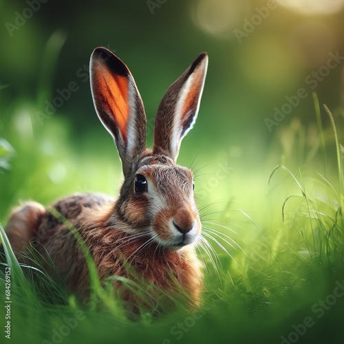 a brown hare laying in green grass © Iuliu