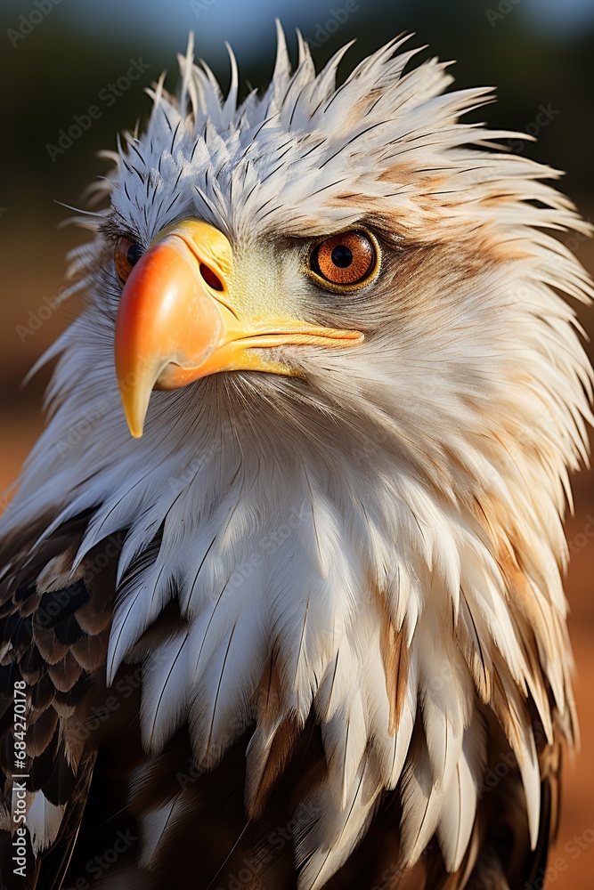 Obraz premium Closeup of Eagle or Hawk sitting on stone and ready for hunting Generative AI