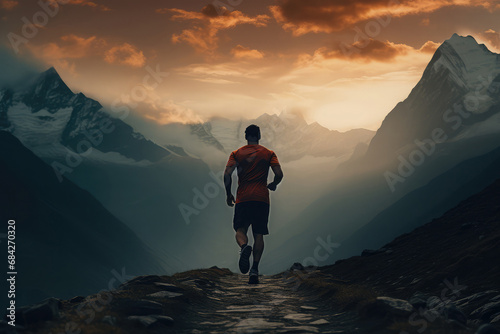 An athlete runs among the mountains