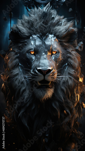 Lion for modern poster or tattoo.Electricity and fire