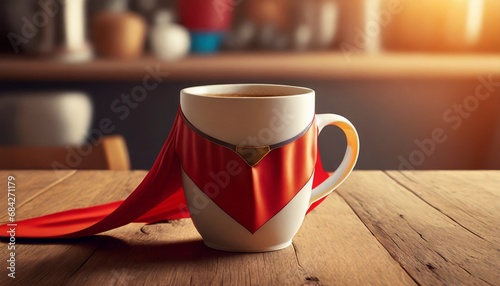 Coffee mug with a superhero cape photo
