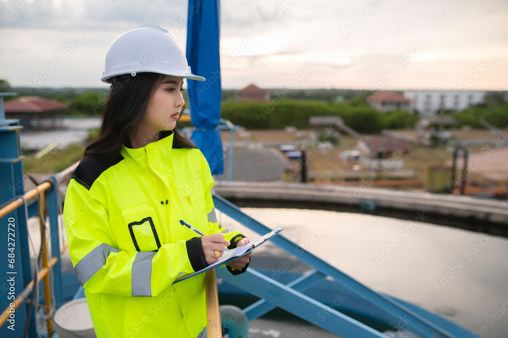 Environmental engineers work at wastewater treatment plants,Water supply engineering working at Water recycling plant for reuse Environmental engineers work at wastewater treatment plants,Water supply engineering working at Water recycling plant for reuse