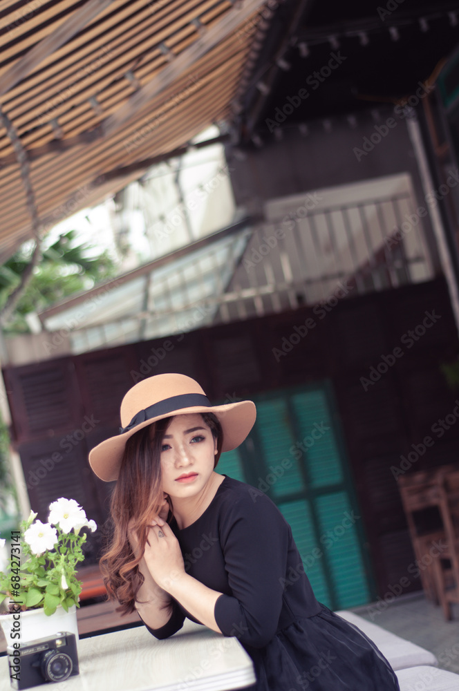 portrait of a woman in a cafe