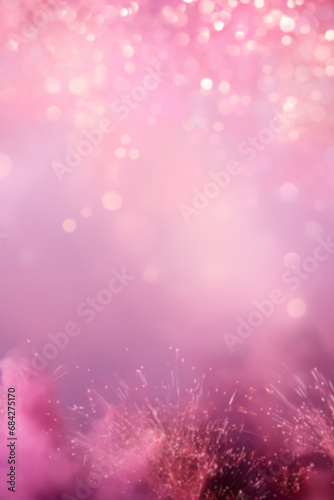 Enchanting pink fireworks and sparkling bokeh on a soft purple gradient, perfect for celebrations and festive designs. Copy space. Merry Xmas, Happy New Year. Festive vertical backdrop.