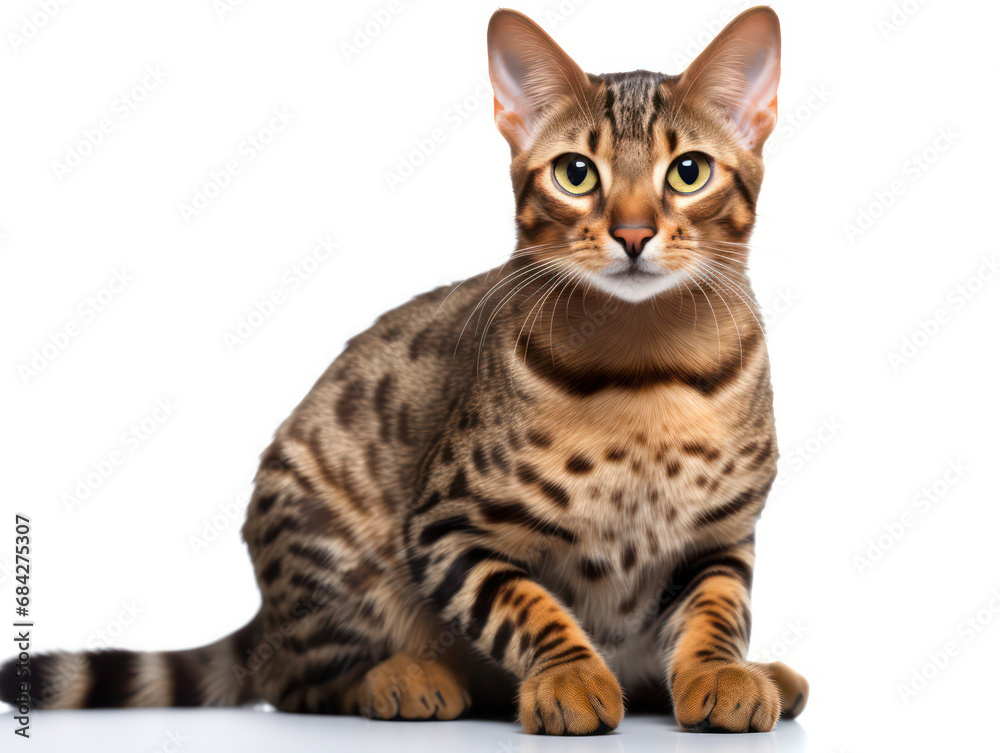Ocicat Cat, Studio Shot Isolated on Clear Background, Generative AI Ocicat Cat, Studio Shot Isolated on Clear Background, Generative AI