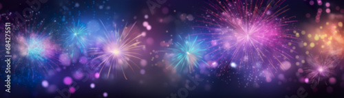 Colorful New Year background with fireworks. Festive backdrop  banner.