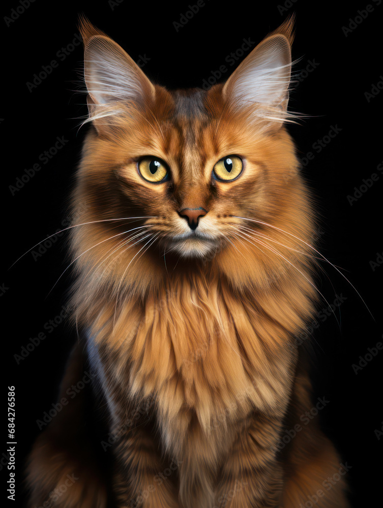 Somali Cat, Studio Shot Isolated on Clear Background, Generative AI