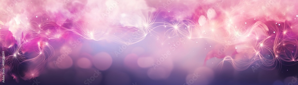 Whimsical pink and purple smoke with sparkling light trails, creating a magical wide background for festive occasions. Backdrop for advertising text, event invitations, meditation apps. Whimsical pink and purple smoke with sparkling light trails, creating a magical wide background for festive occasions. Backdrop for advertising text, event invitations, meditation apps.