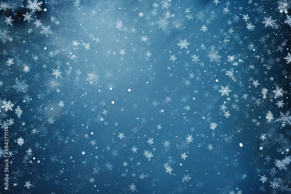 Blue Christmas background with snowflakes and empty space. Copy space for your text. Merry Xmas, Happy New Year. Festive backdrop.
