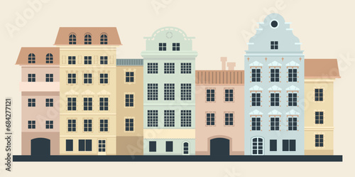 Silhouette of european traditional houses.