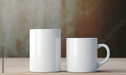 two standard white cups one larger and one small, , white pure mugs without inscriptions