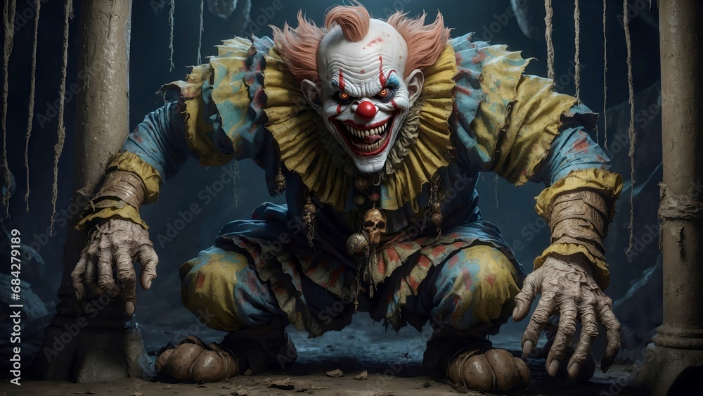Fototapeta premium Clown that does not cause laughter. 4K - 8K - 12K TV. Generative AI.