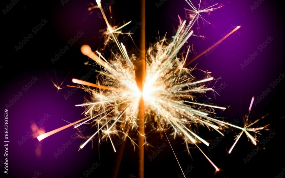 sparkler and fireworks, Bokeh Brilliance: Abstract Gold and Dark Violet Fireworks on New Year's Eve, celebration, ai generated 