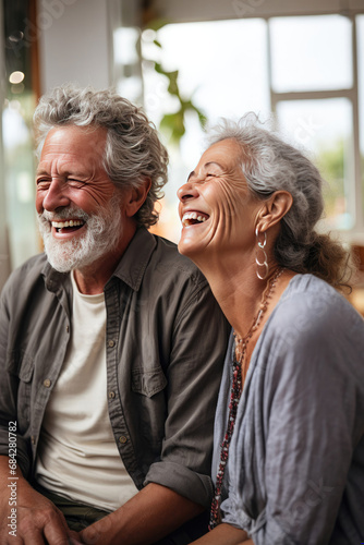 Portrait of joyful senior couple sharing laughter in a moment of genuine connection and affection perfect for lifestyle and retirement content