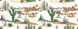 Summer desert pattern Ready for print, Completely hand drawn desert print, tropical pattern in desert vibes, Seamless pattern vector summer cactus on desert mix with beautiful blooming succulents 