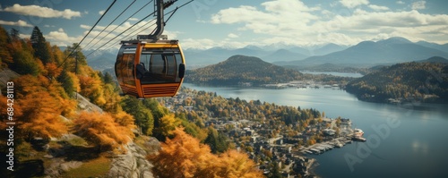 Cable car trip on mountains photo