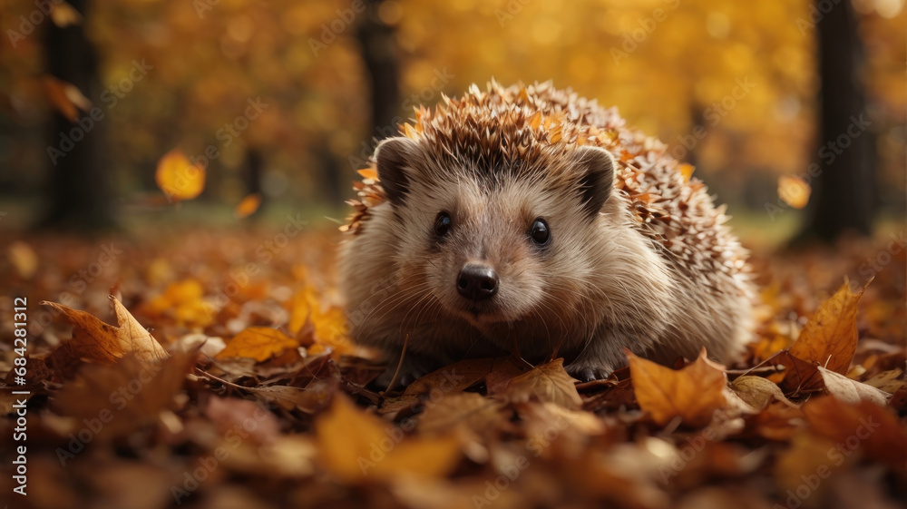 hedgehog in autumn forest hedgehog in autumn forest