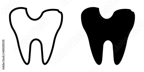 ofvs499 OutlineFilledVectorSign ofvs - dental caries vector icon . damaged tooth sign . isolated transparent . black outline and filled version . AI 10 / EPS 10 / PNG . g11842