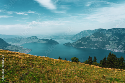 Panoramic view of Lake Lucerne in Switzerland.