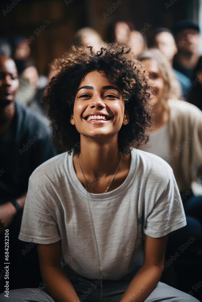 Young Mixed Race Woman with Friends in Church Youth Group Faith and Jesus