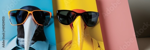 Fashionable bright toucan with glasses  high fashion  fashion magazine cover