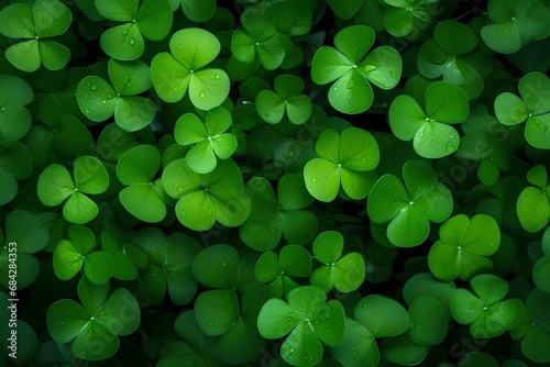 Background with shamrocks, close-up view from above. Background for St. Patrick's Day.
