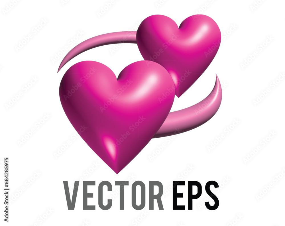 Vector two revolving hearts switching places 3D icon with circular line
