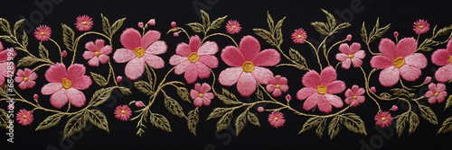black background with flowers fabric textured  photo