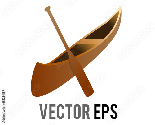 The isolated vector gradient brown wooden recreation canoe icon with boat oar