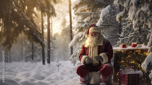 Santa Claus in a snowy forest