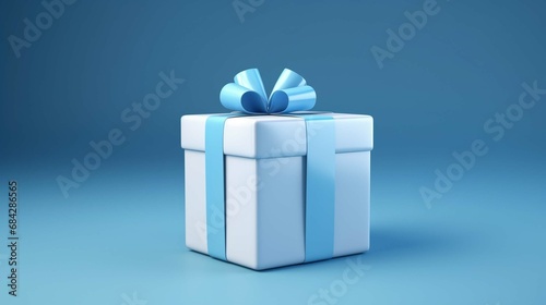 Blank open white gift box with blue bottom inside or opened present box with blue ribbon and bow isolated on blue color background with shadow minimal concept. create using a generative ai tool  © Ahtesham