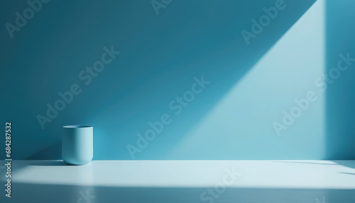 Product Presentation with Original Light Blue Background, Artistic Light and Shadow
