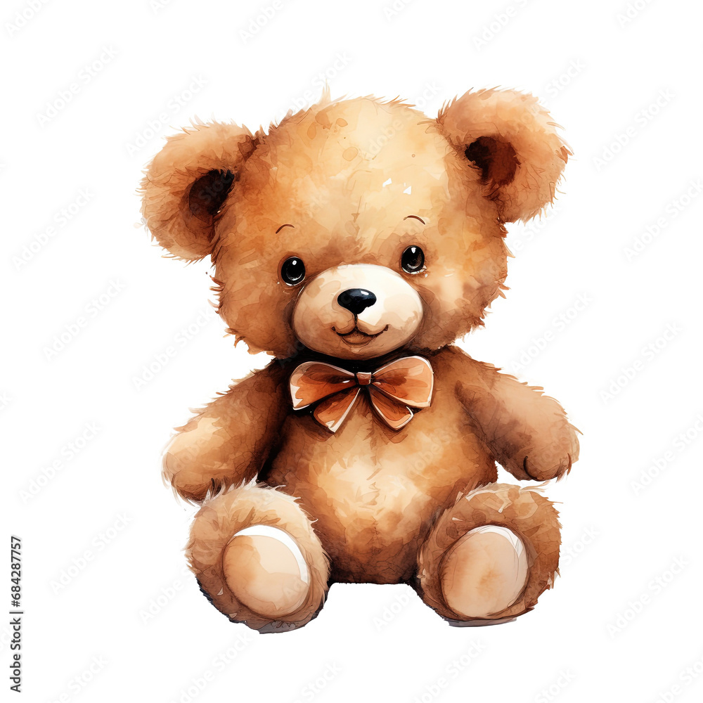 Watercolor soft toy bear isolated background
