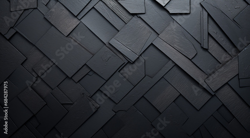 Metal tiles overlaying each other on black sheet of metal