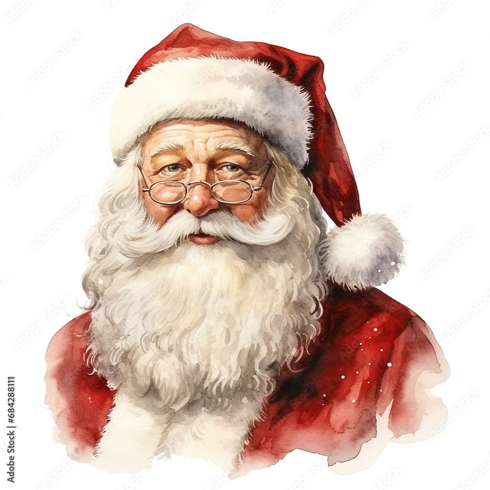 Watercolor Santa Claus portrait isolated background