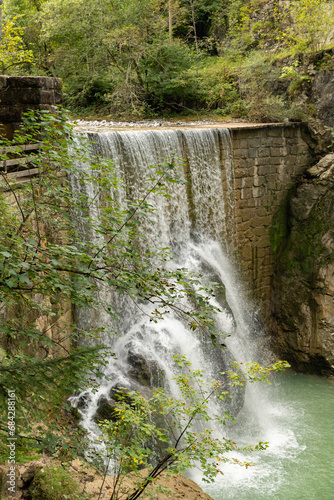 Waterfall at the Rappenloch valley in Dornbirn in Austria