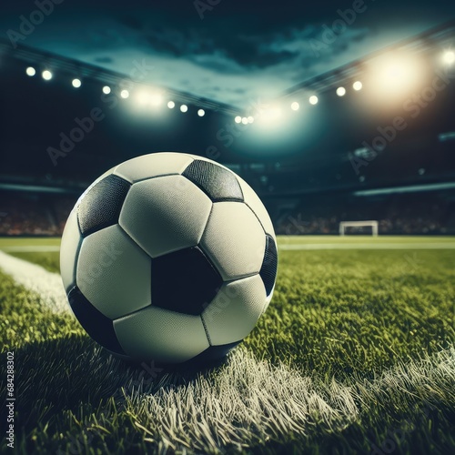 ball on the green field in soccer stadium. ready for game in the midfield - soccer ball close-up © pahis