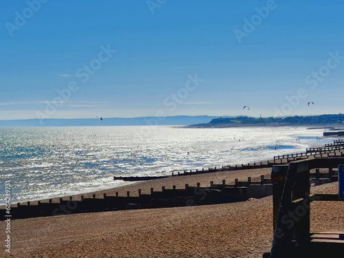 Bexhill Beach and seafront promenade and De La Warr Pavilion  east Sussex  England